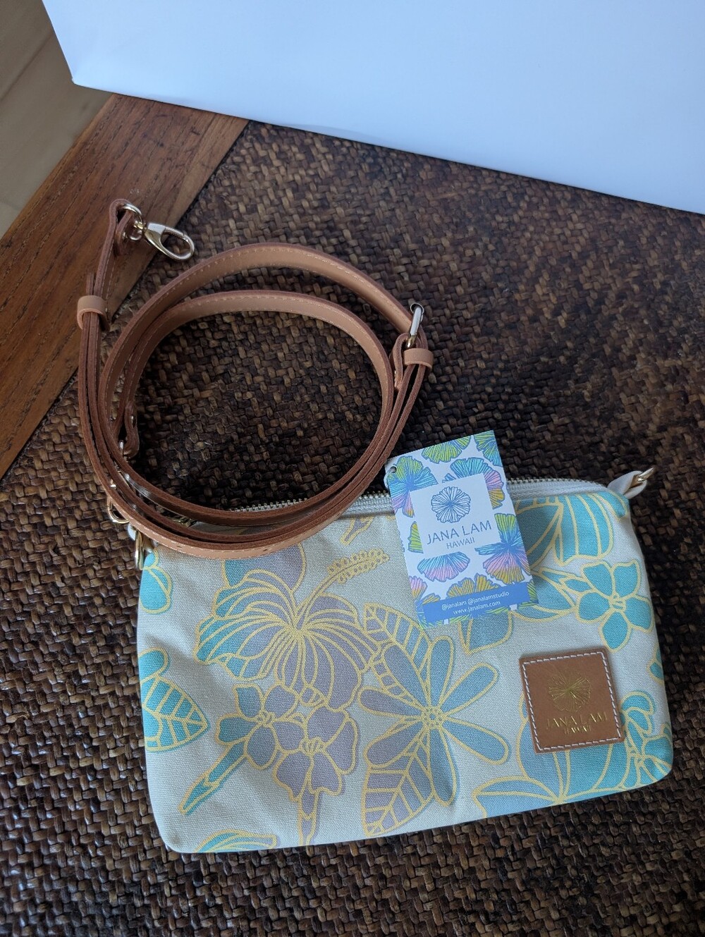 Jana Lam canvas  Crossbody pastel plumeria flower print with strap